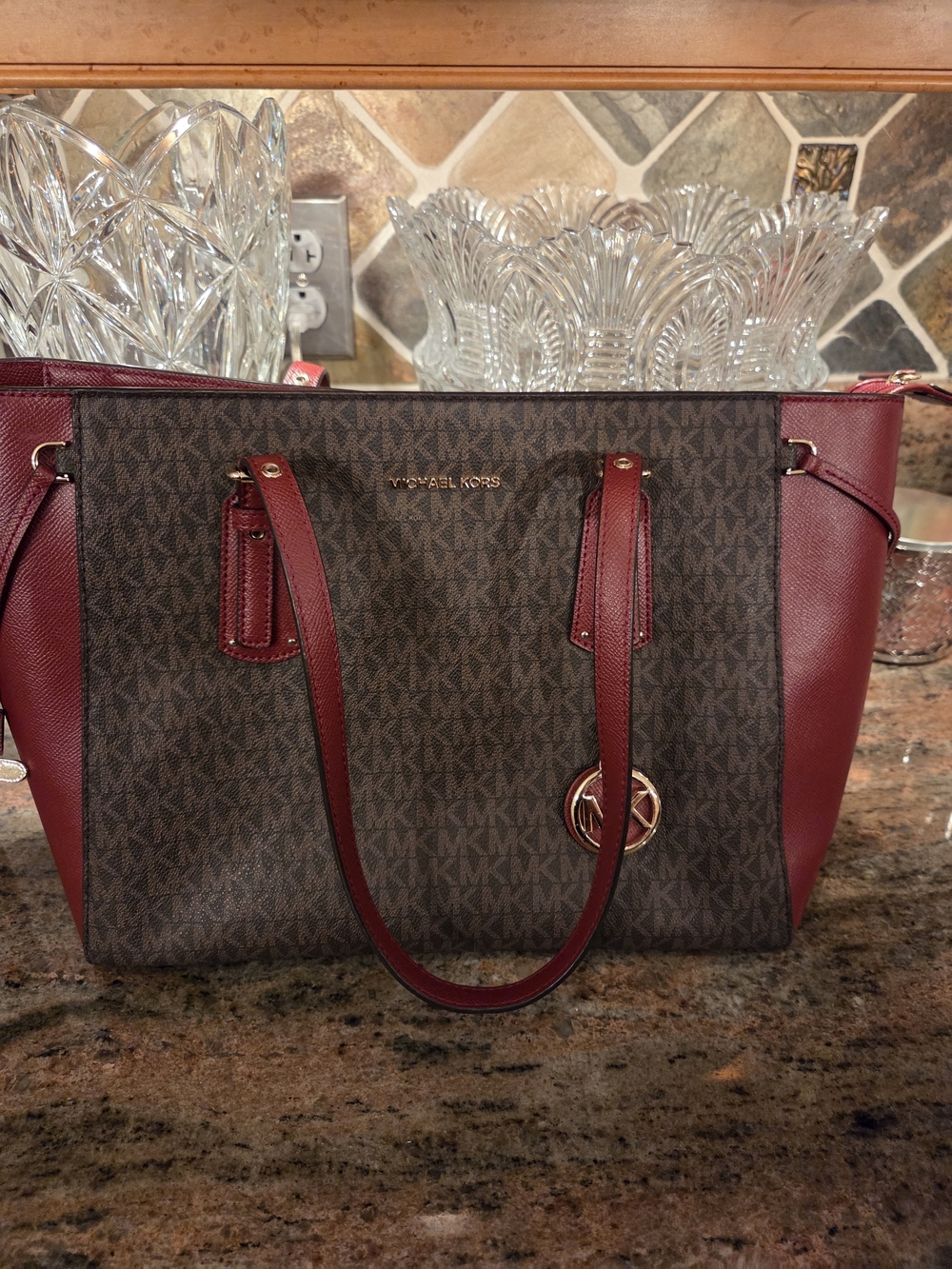 Michael Kors Brown & Burgundy Signature Tote